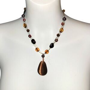 Tiger's Eye Stone and Beaded Wire Necklace Brown shades